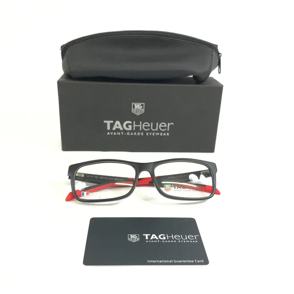 Tag Heuer Eyeglasses Frames TH551 005 Black Red Rectangle Full Rim 57-16-145